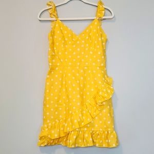 Linen Yellow Ruffle Polka Dot Sundress